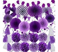 ZERODECO Decoración para fiestas, 41 unidades, color morado, decoración de fiesta, guirnalda de pompones de papel para cualquier edad, cumpleaños, despedida de soltera, niñas, despedidas de soltera,