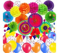 ZERODECO Decoración para fiestas, multicolor, pompones de papel, abanicos colgantes, accesorios de fiesta para fiestas de cumpleaños mexico, cinco de mayo, fiestas de cumpleaños