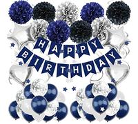 ZERODECO Decoraciones de cumpleaños para hombres, azul marino, decoraciones de fiesta de cumpleaños, pancarta de Happy Birthday, niñas, hombres, mujeres, suministros de decoración