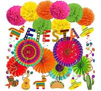 ZERODECO Decoraciones de fiesta de fiesta, multicolor de papel, pompones, guirnaldas de cuerda, espirales temáticos para fiestas, temática mexicana, Cinco de Mayo, cumpleaños, carnaval, festivales
