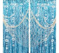 ZERODECO Decoraciones de fiesta de sirena, red de pescado natural con cortina de flecos y guirnaldas de burbujas para decoración náutica, fiesta pirata, fiesta de niños, fiesta bajo el mar, decoración