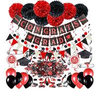 ZERODECO - Decoraciones de graduación, color negro y dorado - Banners de papel para abanico, bolas de decoración para colgar remolinos remolinos - Banderola en triángulo, guirnaldas de globos