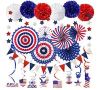 ZERODECO Suministros para fiestas, azul marino y rojo, colgante remolino bandera de Estados Unidos para el 4 de julio día decoraciones patrióticas, cumpleaños, graduación, día de la independencia