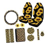Zerodeko 12 Piezas Fundas de Asientos Girasoles Protector de Interior Conjunto de Accesorios Automóvil Incluye Funda de Volante Reposabrazos