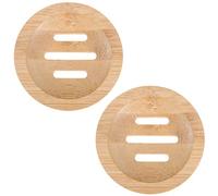 Zerodeko 2 Piezas Jabonera de Bambú Natural Redonda Drenaje, 8x8x2 Cm, Soporte Ecológico para Jabón Sólido, Accesorio para Baño, Ducha y Encimera, Bandeja Práctica y Ligera