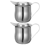 Zerodeko 2 Piezas Jarra de Leche Mini, Taza Mezcladora de Café, 3 Oz/90 Ml, Acero Inoxidable, Extracción Mejorada, Portátil, para Café Leche y Espresso