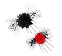 Zerodeko 2 Piezas Pinza Pelo con Forma de Mano Esqueleto y Rosa de Tela, Ligera y Cómoda para Fiestas de Halloween y Eventos Cosplay, Diseño Único y Misterioso