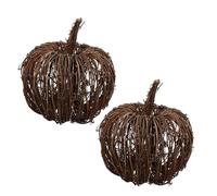 Zerodeko 2 Piezas Rattan Woven Pumpkin Decor Lightweight Reusable Halloween Table Ornament Traditional Farmhouse Style For Fall Thanksgiving Celebration