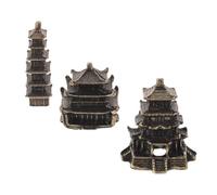 Zerodeko 3 Piezas Figura Decorativa de Latón en Estilo Antiguo con Forma de Pagoda Dorada para Salón o Oficina, Adecuada para Exhibición en Estantería y Adorno Oriental