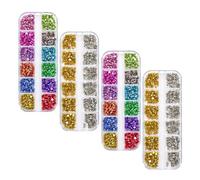 Zerodeko 4 Cajas de Tachuelas Metálicas para Uñas con 12 Compartimentos, Remaches Cónicos Multicolores Dorados y Plateados, Accesorios para Decoración de Manicura Punk Halloween y Arte