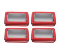 Zerodeko 4 cajas rectangulares de hojalata: organizador de almacenamiento de metal, mini contenedor portátil vacío de hojalata con tapa transparente para dulces, hisopos de algodón y manualidades,
