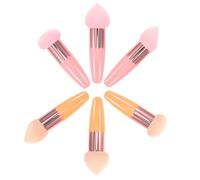 Zerodeko 6 Piezas Esponjas Maquillaje Base con Mango Aplicadores Faciales Reutilizables para Uso Húmedo y Seco Esponja Belleza Tonos Rosa y Piel Fácil Limpieza y Organización Diaria