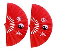 Zerodeko Abanico de Baile Chino Plegable 1 Pie de Madera Pintada Abanico de Tai Chi para Actuación Deportiva y Festival Juego de 2 Unidades Portátil