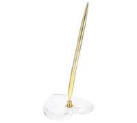 Zerodeko Bolígrafo de Metal Dorado con Base Acrílica en Forma de Corazón para Firmar en Bodas, Porta Bolígrafos Estable Adecuado para Recuerdos y Libros de Invitados