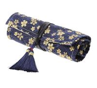 Zerodeko Bolsa Plegable para Agujas de Crochet 15 Cm, Estuche de Algodón 16 Orificios Azul Sakura, Organizador Portátil para Herramientas de Tejido y Ganchillos, Almacenamiento