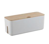 Zerodeko Caja Organizadora de Cables de Plástico de Color Claro Tapa de Bambú Estuche para Ocultar Cables de Carga Caja de Almacenamiento Montada en Pared para Oficina y Hogar