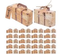 Zerodeko Cajas de Obsequio Mini Maleta de Papel Kraft Vintage 60 Unidades 8,1x5,6x3 Cm Diseño Mapa Viaje para Bodas Fiestas Embalaje de Dulces y Chocolates