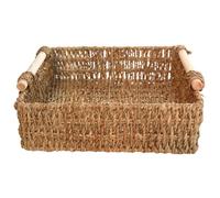 Zerodeko Cesta de Almacenaje Grande Asa de Madera y Paja para Escritorio y Hogar, Cesta Decorativa para Cosméticos y Teléfono, Organizador Práctico y Resistente