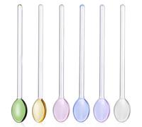 Zerodeko Cucharas de vidrio para café, cucharas para bebidas, 6 piezas, mango largo, fáciles de limpiar y resistentes a manchas, para cocina y horneado Varios estilos