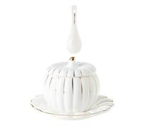 Zerodeko Cuenco de Cerámica con Tapa en Forma de Calabaza Creativa para Estofado y Vapor, Capacidad 280ml, Apto para Horno y Microondas, Adecuado para Servir Alimentos