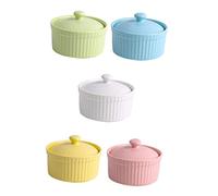 Zerodeko Cuencos Cerámicos para Postres con Tapa Colores Surtidos Aptos para Horno para Pudding y Fáciles de Limpiar y Seguros para Uso Diario