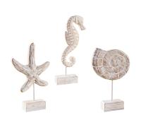 Zerodeko Decoración de 3 Piezas de Caballito de Mar de Madera con Forma de Estrella Y Caracol de Estilo Mediterráneo Atemporal para El Hogar