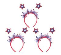 Zerodeko Diadema de 3 Piezas Día Independencia Estrellas Rojas, Negras y Azules, Ligera y Estable para Fiestas Patrióticas del 4 de Julio