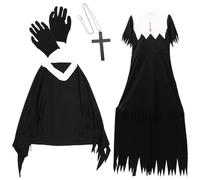 Zerodeko Disfraz Terrorífico Monja Mujer Halloween Zombi de Adulto para Negro de Mezcla de Algodón Cómodo Especial para Fiesta