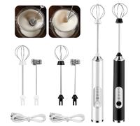 Zerodeko Espumador para Café Eléctrico Recargable 3 Velocidades, Batidor de Mano Ligero de Plástico y Acero Inoxidable, bajo Ruido y Fácil de Almacenar, Adecuado para Baking y Reutilizable