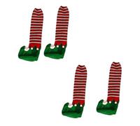 Zerodeko Fundas para Patas de Mesa Navideñas Diseño de Duende a Rayas 4 Piezas Tela Durable Protectores Silenciosos para Muebles Decoración para Fiestas de Navidad y Protección de