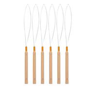 Zerodeko Gancho para Extensiones de Cabello Microanillos 6 Piezas, Aguja de Acero Inoxidable Mango de Madera Antideslizante, Kit para Peluca Tejida a Crochet y Enhebrador Profesional