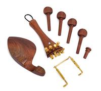 Zerodeko Juego de 15 Piezas de Accesorios para Violín Palisandro Rojo Incluye Cordal de Tripa Mentonera Estándar 4 Clavijas Café y Abrazaderas Kit Completo para Construcción y