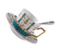 Zerodeko Juego de Taza y Platillo de Café de Porcelana Estilo Europeo Borde Dorado, 1 Taza de Café Platillo y Cuchara, Material de Hueso, Adecuado para Capuchino, Espresso y Uso en Hogar