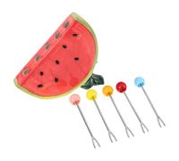Zerodeko Juego de Tenedores de Fruta de Acero Inoxidable Ligeros y Portátiles con Soporte de Cerámica en Forma de Sandía para Picnic y Postres