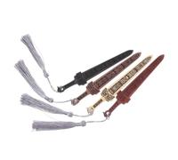 Zerodeko Marcapáginas de Madera Diseño Antiguo Chino Elegante con Forma de Espada y Borla 4 Piezas Accesorio Portátil para Marcar Progreso de Lectura en Oficina y Hogar