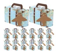 Zerodeko Mini Maleta de Papel Kraft con Diseño Vintage de Mapa del Mundo, Caja de Obsequio para Bodas y Fiestas, 60 Unidades (30 Azul con Colgante Llave 30 Azul con Colgante
