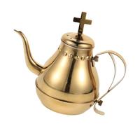Zerodeko Olla de Comunión de Acero Inoxidable Dorada Cuello de Cisne, Tetera Vintage Cruz Refinada para Eventos Religiosos y Utensilios de Servir