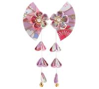 Zerodeko Pinzas Pelo Japonesas de Metal en Forma de Abanico Flores y Borlas Largas, Par de Horquillas Moradas para Mujer, Accesorio Tradicional para Bodas, Fiestas y Kimono