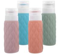 Zerodeko Reutilizables de Viaje Juego de 4 Botellas de Silicona de 100ml y Compactas con Mecanismo de Dispensación para Artículos de Tocador y Cuidado Corporal para Viajes