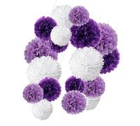 Zerodeko Set de 18 Pompones de Papel Púrpura para Decoración de Fiesta y Compromiso, Flores de Papel Colores Brillantes y Acabado Fino para Eventos en Casa