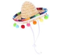 Zerodeko Sombrero Festivo Mexicano Pequeño con Cuerda para Barbilla Gorro de Fiesta de Paja con Pompones para Cumpleaños y Eventos