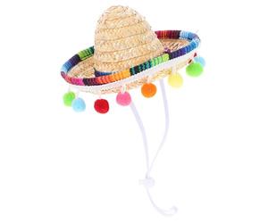 Zerodeko Sombrero Festivo Mexicano Pequeño con Cuerda para Barbilla Gorro de Fiesta de Paja con Pompones para Cumpleaños y Eventos