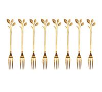 Zerodeko Tenedores de Fruta Fácil de Limpiar de Acero Inoxidable Dorados Diseño de Hoja, 8 Piezas Ideales para Bistrós y Bares