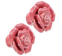 Zerodeko Tiradores de Cerámica Forma de Rosa Rosa, Juego de 2 Pomos de Cajón para Muebles de Cocina y Armarios, Perillas Decorativas Resistentes y Elegantes para Puertas y Gabinetes
