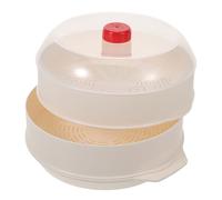 Zerodeko Vaporera para Microondas de Plástico Beige de 2 Niveles con Tapa, Recipiente Doble Capa Multipropósito Adecuado para Cocinar Pescado y Verduras en Hogares Ocupados