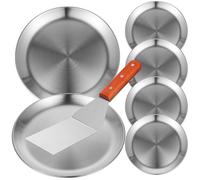 Zerodeko y Resistentes al Calor Set de 6 de Acero Inoxidable Bandejas Redondas para Pizza Antiadherentes con Diseño Multifuncional y Mango Cómodo para Restaurantes