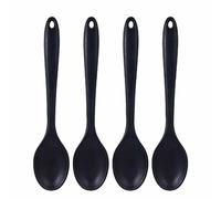 Zerodis 4 Cucharas de Cocina de Silicona, Cucharas de Cocina de 10,8 Pulgadas con Orificio para Colgar, Agarre Ergonómico, a Prueba de Arañazos, Cuchara para Alimentos Antiadherente, (BLACK)