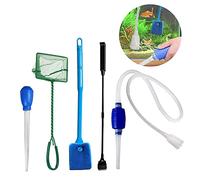 Zerodis 5 en 1 Kit de Herramientas de Limpieza de Peces de Acuario con Cambiador de Agua, Limpiador de Desechos, Raspador de Algas, Cepillo de Esponja de Doble Cara y Red de Pesca para Terrario,