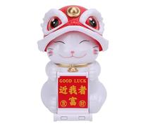 Zerodis Adorno para Salpicadero de Gato de la Suerte, con Energía Solar, Danza del León, Estatua de Gato de la Suerte, Figura de Asentimiento Automático, Fortuna Adecuada para el Hogar, (Rojo)