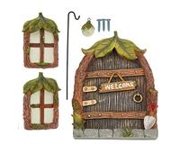 Zerodis Adornos Ventanas Puertas de Hadas Ventanas de Hadas Decoración de Casa de Juego de 4 Puertas y en Miniatura con Linterna Solar para Cara de Árbol Decoración Al Aire Libre de Jardín de y